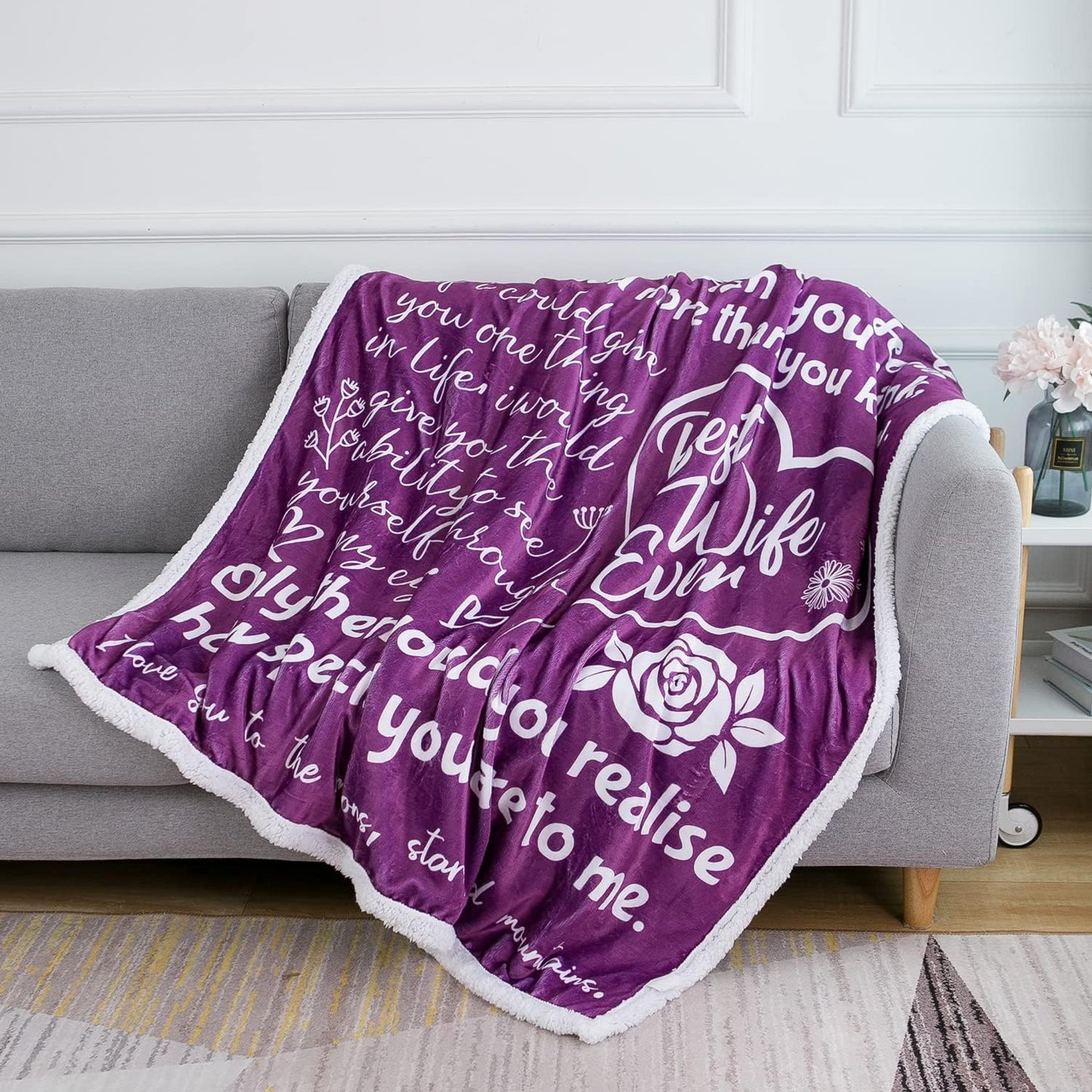 Wife Happy Anniversary Blanket with printed Loving Words