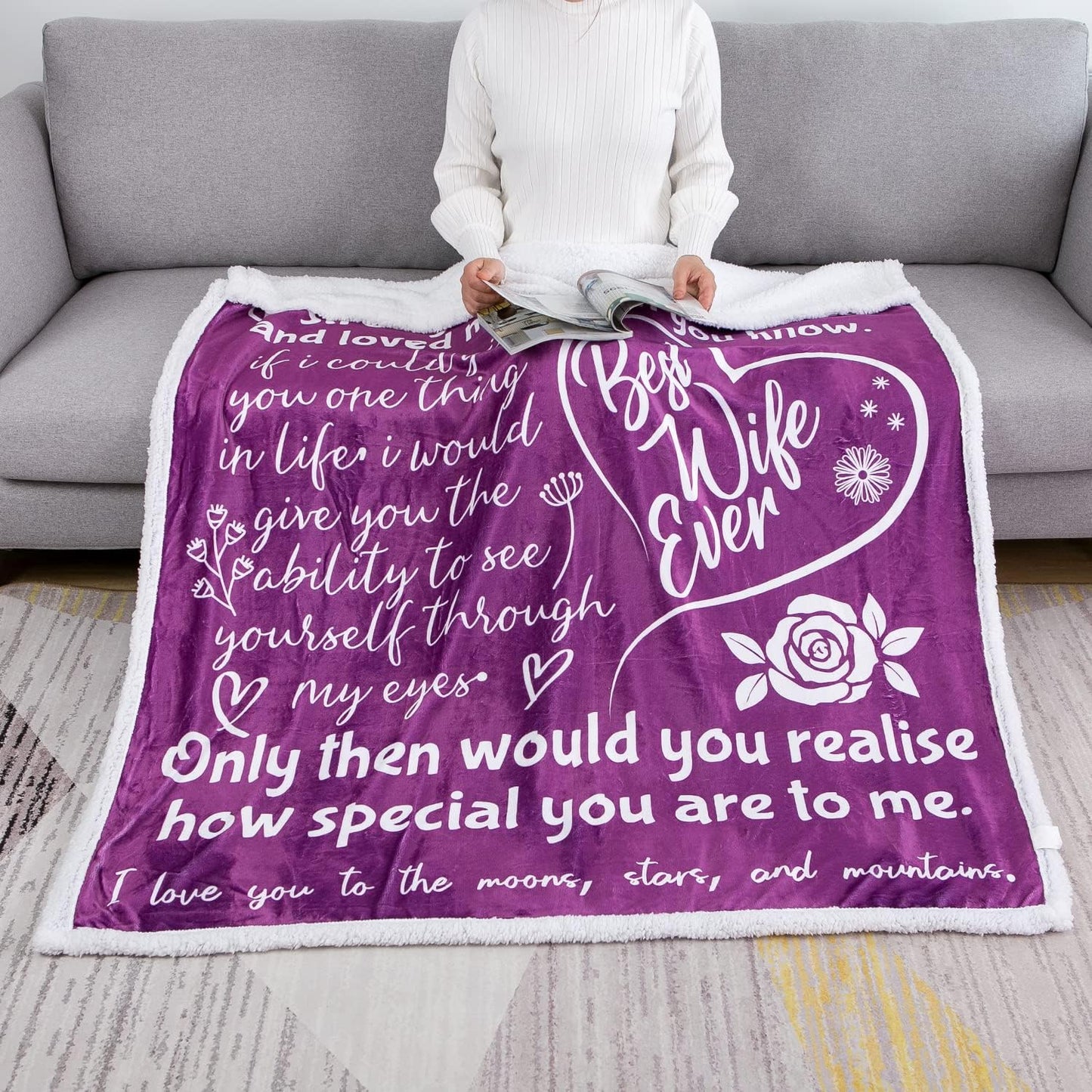 Wife Happy Anniversary Blanket with printed Loving Words