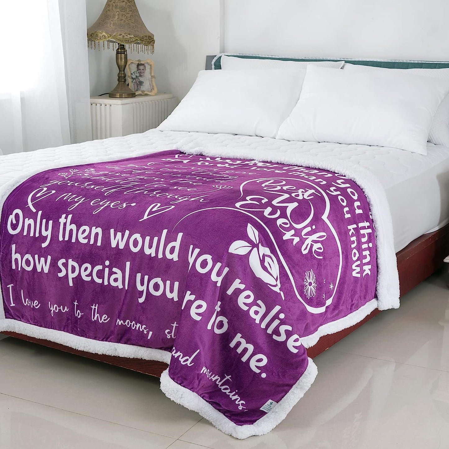 Wife Happy Anniversary Blanket with printed Loving Words