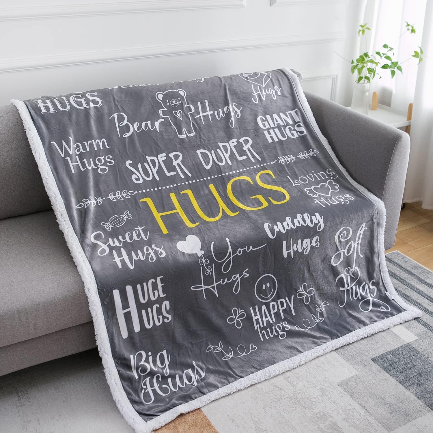 Piwaka Hug Blanket Gifts for Loved One - Cosy Sherpa Fleece Blanket in Grey, Machine Washable Plush Blankets - Heartwarming Gifts, Sentimental Gifts, Get Well Soon Gifts for Women