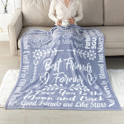 Best Friend Fleece Blanket Throw 50" X 60" - Best friend birthday gifts for women