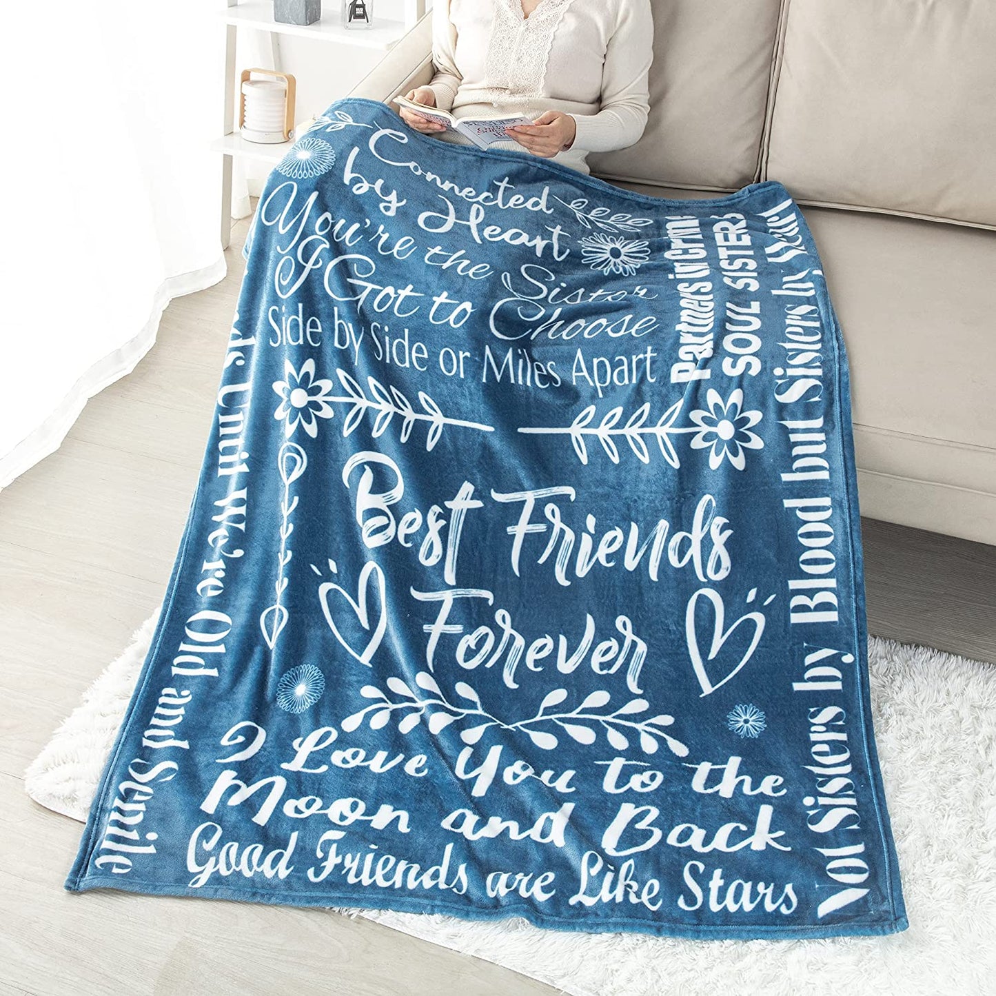 Best Friend Fleece Blanket Throw 50" X 60" - Best friend birthday gifts for women